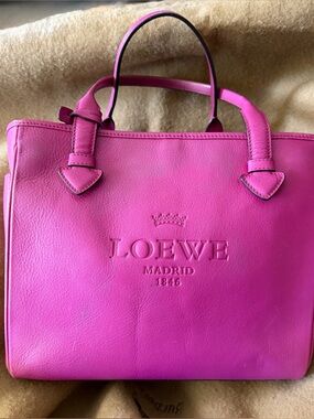 Loewe beautiful fuchsia Leather Tote/Satchel with Silver Hardware & COA